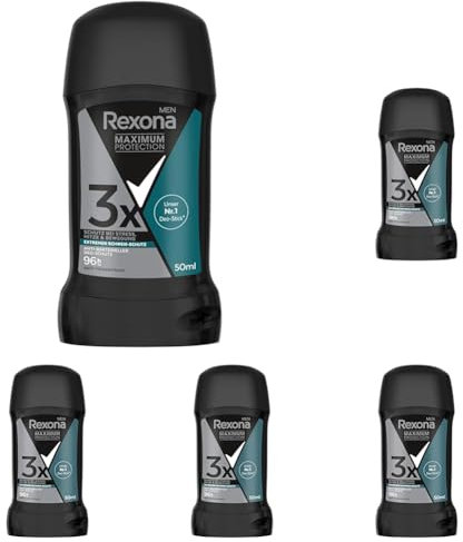 Rexona Men Maximum Protection Deo-Stick Antibakterieller Deo-Schutz Antitranspirant mit 96 Stunden Schutz vor Schweiß und Körpergeruch 50 ml (Packung mit 5)