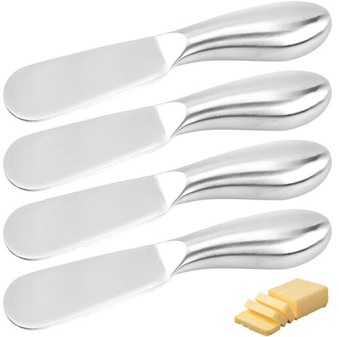 Cosswe Buttermesser 4 Stück Edelstahl Käsemesser Dessertmesser Brotzeitmesser Kleine Brot Creme Messer Marmeladenmesser Tafelmesser Küchenwerkzeug Besteck für Butter Käse Gebäckherstellung 13.5 cm