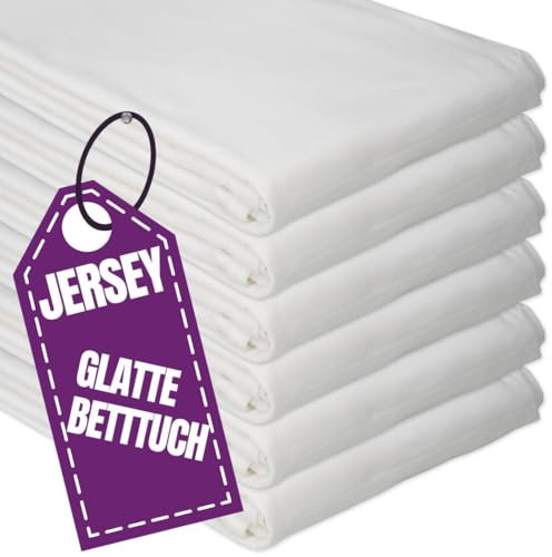 Jersey Glatte Bettlaken 140 x 200 cm ohne Gummizug Creme - Elastische, einfarbige Baumwolle Haustuch - Klassische Hotel Bettücher ohne Spanngummi Laken