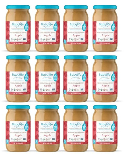 Babylife Organics Stufe 1 – Schwermetallsichere, Bio-Babynahrung – Apfel, 90 ml Glas (12 Stück)