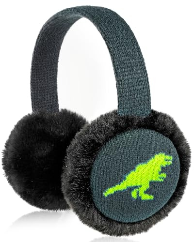 BTHRORO Cache-Oreilles Enfants, Dinosaure Cache Oreille Chaud en Peluche pour Hiver Réglables Couvre Oreilles pour Garçon Oreille d'Extérieur