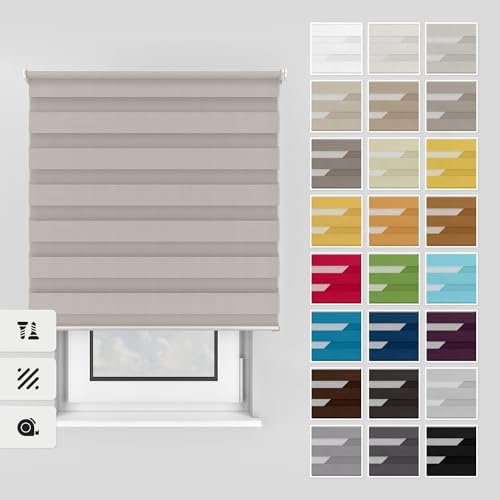 Estika Doppelrollo mit Bohren 65x220 cm Farbe: Cream, Rollo Deckenmontage und Wandmontage Fenster rollos für innen, Jalousien Fenster, Tür Rollo
