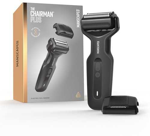 MANSCAPED® The Chairman™ Plus Elektrischer Rasierer, zwei Klingenköpfe, SkinSafe®-Folie & Präzisions-Schneider, USB-C-Aufladung, sanft