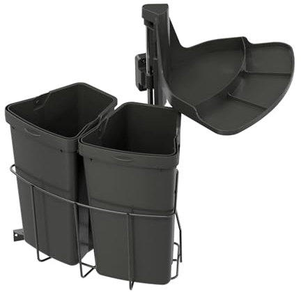Abfallcenter Schwenkeimer 2x 9 L anthrazit | Abfalltrennung Mülleimer für Küche | Abfallcenter anthrazit | Müllsystem Küche Abfallbehälter | Mülltrennung | Einbau-Mülleimer | Praktische Mülllösung
