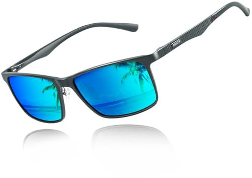 Bircenpro klassische Sonnenbrille für Herren Polarisiert: UV Schutz Modische Sonnenbrille zum Fahren und Angeln mit Al-Mg-Rahmen
