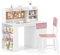 GYMAX Kids Desk and Chair Set, Children Writing Table with Drawer, 3-Tier Shelf, Cork Board, Cable Hole & Storage Cabinet, Wooden Study Desk Set for 7 Years Old+ Boys Girls, 105x60x103cm (Pink+White)