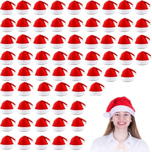 VFZILH 48 Stück Weihnachtsmann Hüte Erwachsene, Verdickte Weihnachtsmütze Plus Größe, Klassische Rote Nikolausmützen für Damen & Herren, Weihnachtsmützen Erwachsene für Party & Nikolaus Fest