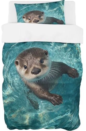 YISUMEI Bettwäsche 135x200 Set - Hyperrealistischer Otter - Mikrofaser Bettbezug 2er Set 135x200 cm + 1 Kissenbezug 80x80 cm
