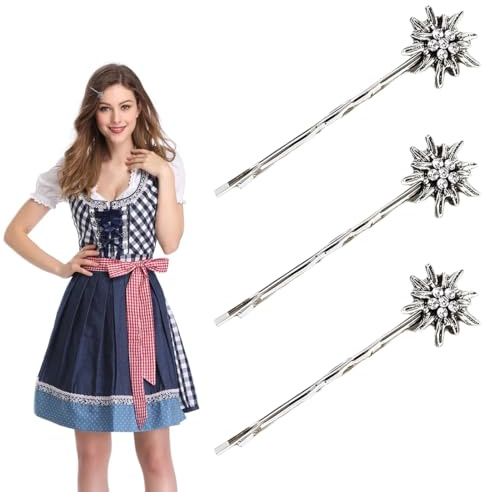 ZORVUJI 3er Set Edelweiss Haarspangen Oktoberfest Haarschmuck Damen Trachtenschmuck Dirndl Wiesn Accessoires