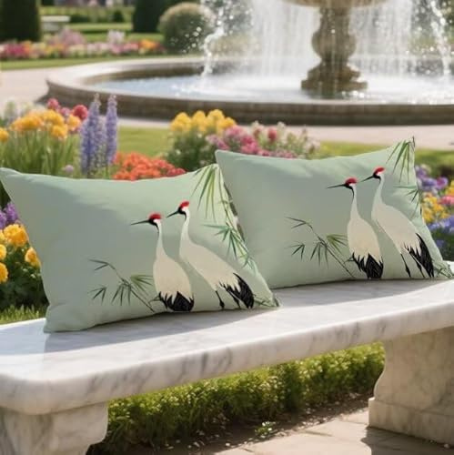 Outdoor Kissen Wetterfest Salbeigrün Rechteck Kissenbezug 30 x 50 cm 2er set Leinen Dekorativ Pillowcase Chinesisch Doppelseitiger Druck Sofakissen Zierkissen für Garten Fall Deko Lendenkissen LY-337