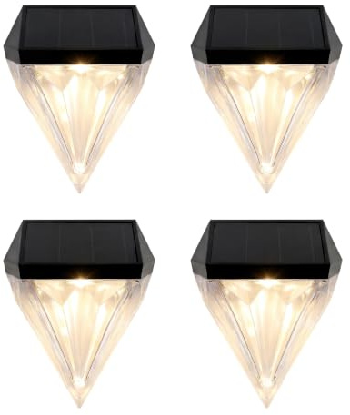 Gardenwize - Solar Diamond Fence Lights – 4-Pack Solar Powered Outdoor Fence Post Lights, Warm White LEDs, Easy Installation, Energy Saving, Waterproof