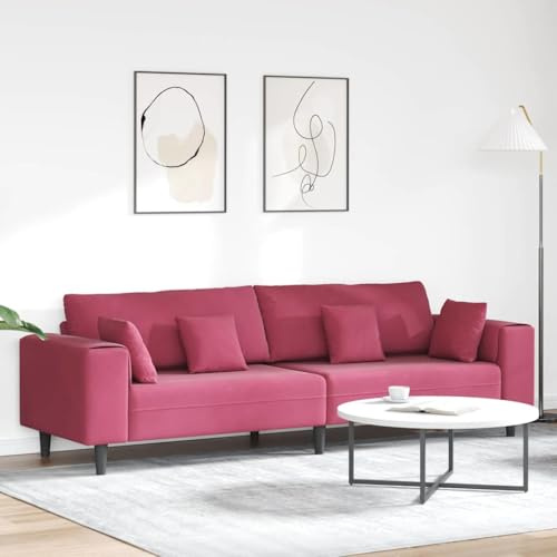 Massbinet Polstersofa mit Abnehmbare Kissen Couch mit Breite Armlehnen für Wohnzimmer Schlafzimmer Samt Sofa mit Kissen Weinrot 208 cm
