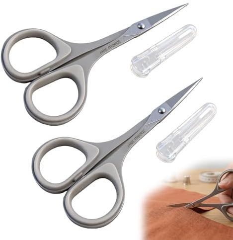 2 Stück Handwerk Scheren Set, Gebogen und Gerade, Präzisionsschere für Nähen, Sticken, Papier Schneiden, Basteln, Edelstahl, Schutzhülle