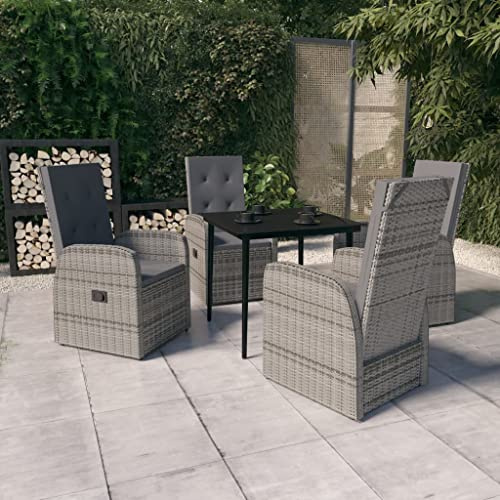 QJBSAVVA 5-teiliges Garten-Essgruppe PE-Rattan Grau 80x80 cm, klappbare Stühle mit Sitzkissen, verstellbare Lehne, Balkonset