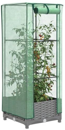 Mokuyary Hochbeet mit Gewächshaus-Aufsatz Rattan-Optik 40x40x123 cm wetterfest Pflanzbeet Stabile Konstruktion,an dem Pflanzen Klettern und wachsen können