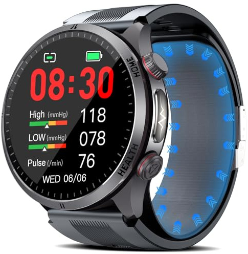 Marsyu Orologio per la Pressione Sanguigna con Pompa Ad Aria, 1.43''AMOLED Smartwatch con Funzione ECG/Lipidi dell'acido Urico, Chiamata Bluetooth, Pulsante SOS, Condivisione dei Dati Sanitari (Nero)