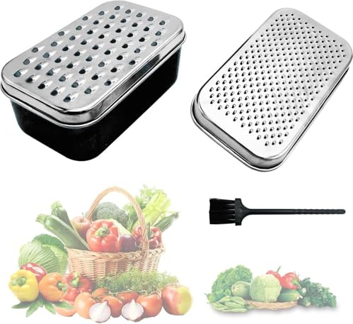 BieMian Cheese Grater with Container and Lid, Food Graters for Kitchen, Cheese Shredder, Stainless Steel Vegetable Chopper for Home Ginger Fruit Chocolate Grater (Black Rectangle)