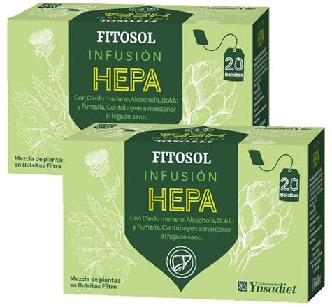 Pack 2 x Infusión Hepa Fitosol Ynsadiet 20 bolsitas (40 bolsitas) – Tisana de hierbas en filtros, sabor herbal suave, ideal para sobremesa, fácil preparación, formato práctico