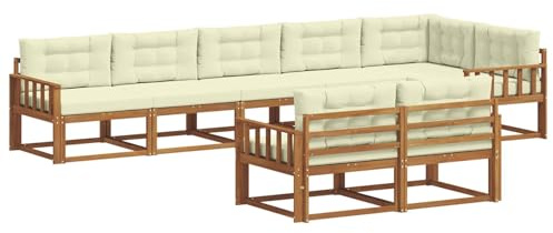 vidaXL Outdoor-Sofagarnitur mit Kissen 8 pcs Natur und Creme, Akazienholz-Sofa, modernes Outdoor-Möbel, Garten-Lounge-Set, langlebige Terrassen-Couch, vielseitige Poolbereichs-Sitzgelegenheiten