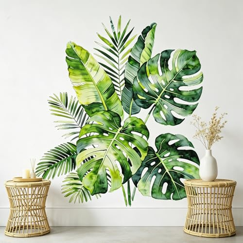 Large Tropical Leaf Wall Stickers, Self Adhesive Removable Waterproof Botanical Wall Decals for Living Room Bedroom Decor