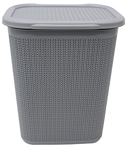 JVL Knit Design Loop Plastic Rectangular Lidded Washing Laundry Basket - 50 Litres, Grey