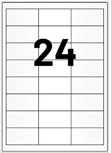 Laserdrucker Etiketten auf A4 Bogen, weiß - 64,6 x 33,8 mm - 2.400 Papier Aufkleber auf 100 Blatt, ablösbare Universal Klebe-Etiketten, matt