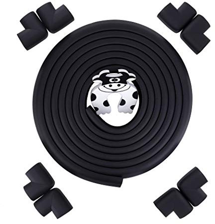 Sicherheitsschaum-Schutzfolie, 5 m, Rolle aus Schaumstoff, mit 8 Eckschützern und 1 Türstopper für Kinder, Baby, schützt Ecken und Tischkanten, Schwarz
