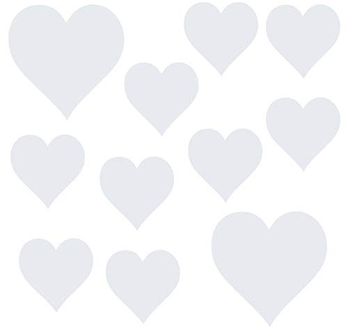 kleb-Drauf® | 11 Herzen | Weiß - glänzend | Wandtattoo Wandaufkleber Wandsticker Aufkleber Sticker | Wohnzimmer Schlafzimmer Kinderzimmer Küche Bad | Deko Wände Glas Fenster Tür Fliese