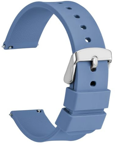 WOCCI 14mm Silicone Watch Strap, Quick Release Rubber Replacement Band with Silver Stainless Steel Buckle (Blue-grey)