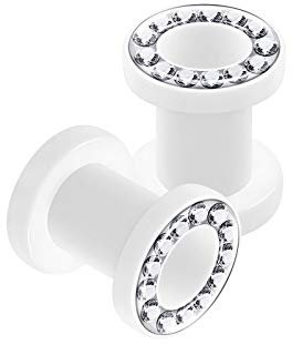 KJM FASHION 2 Stk plastic Schraube White 6 mm 2 g Fleischtunnel klaren Kristall Ohr Flesh Tunnel Ohrringe Plug Stecker Dehner Piercing Schmuck 5421