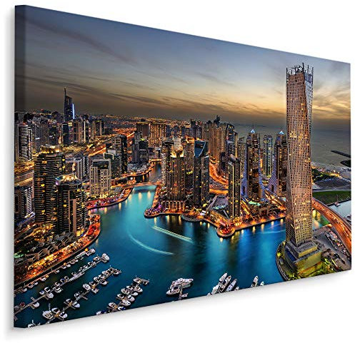 Muralo Bilder Stadt 70 x 50cm Bild auf Leinwand Wandbild Kunstdruck Dubai Hochhäuser Leinwandbilder Schlafzimmer Wohnzimmer Wanddekoration Design Wand Bild Panorama Architektur