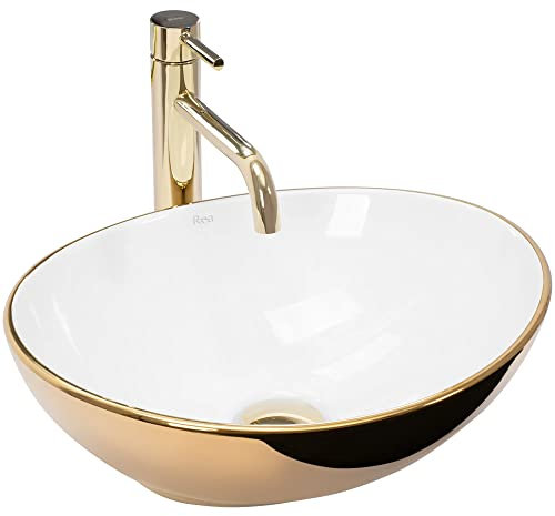 REA Aufsatzwaschbecken Sofia Oval Modern (345x410 mm, Gold/Weiß)