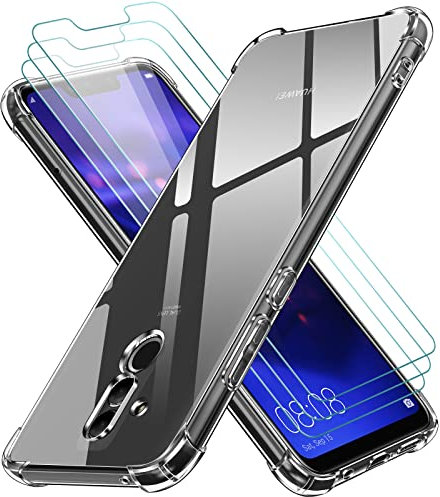 iVoler Cover per Huawei Mate 20 Lite, Antiurto Custodia con Paraurti in TPU Morbido e 3 Pezzi Pellicola Vetro Temperato, Ultra Sottile Trasparente Silicone Protettiva Case