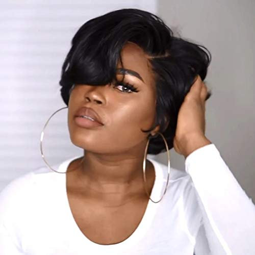 Lespar Bob Perücke, brasilianische kurze Bob Pixie Cut Perücke Lace Front Curly Human Hair Wigs for Black Women Pre Plucked Hairline with Baby Hair