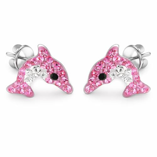 FIVE-D Kinder Ohrringe Delfin aus Kristall 925 Sterling Silber im Schmucketui