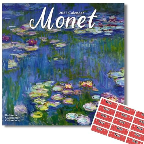 Monet Kalender 2026 | Quadratischer Wandkalender | 16 Monate | Mit Organisationsaufklebern