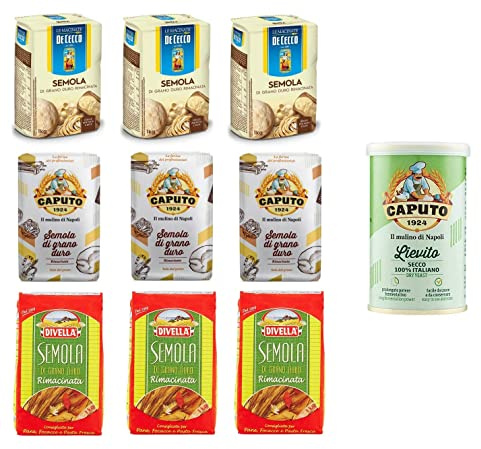 TESTPAKET De Cecco Divella Caputo Semola Hartweizengrieß ( 9 x 1Kg ) - Caputo Lievito Hefe ( 1 x 100g )