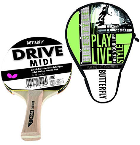Butterfly Tischtennis Hobby Set | Tischtennisschläger Drive Midi + Tischtennishülle Free Your Lifestyle | Tischtennisschlägerset | kleinere Schläger speziell für Kinder
