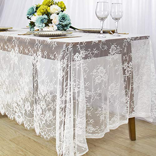 ShinyBeauty Tovaglia in pizzo bianco 60x120 pollici Tovaglia in vinile in tessuto di pizzo bianco Copritavolo in lino Sovrapposizione Decorazioni da sposa all'aperto Tovaglia in pizzo da 6 piedi