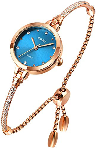 Montre analogique à quartz étanche pour femme avec diamants scintillants et diamants Rose, bleu, Montre à quartz