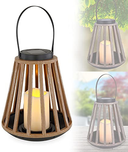 Solarlampe für Außen Laterne Stehend Hängend mit Pflegetuch – Solarleuchte Garten 33 cm Hoch – Außenleuchte Gartenlampe LED – Leuchte Solar Aussenlampe IP 44 Schwarz Braun Holzoptik
