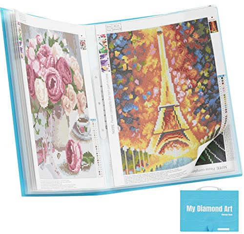 ARTDOT Diamond Painting Bilder Album, Diamond Painting Mappe mit Griff, Sichtbuch in A3 für Aufbewahrung Diamant Malerei Bilder, Mit 30 Klarsichthüllen fasst 60 Blatt