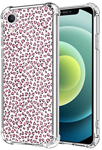 MAYCARI Love Heart Leopard Print Phone Case Clear for iPhone 7/8/SE 2020, Funny Design Transparent Shockproof Anti-Scratch Soft Flexible TPU Cover with Air Cushion for iPhone 7/8/SE 2020