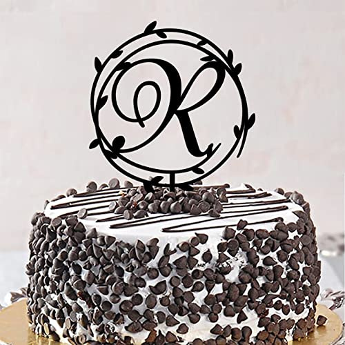 R Tortenaufsatz, Buchstabe, Monogramm, Name, Blumenkranz für Geburtstag, Party, Zubehör, Blumenkranz, lustig, wiederverwendbar, Verlobungsgeschenke für Kinder oder Erwachsene, Acryl, schwarz