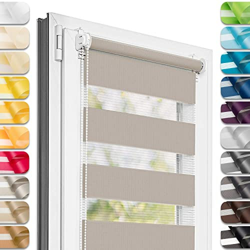 Estika Doppelrollo Klemmfix ohne Bohren - 90 cm x 150 cm - Grau-braun - 27 Stofffarben, Tag und Nacht Duo Rollo, Rollos für Fenster ohne Bohren, Fenster Sichtschutz (90 cm Stoffbreite)