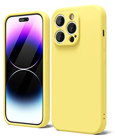 oakxco für iPhone 14 Pro Max Hülle Silikon Case mit Kameraschutz, Ultra Dünn Bunt Handyhülle Mädchen, Einfarbig Handy Hülle Slim Schutzhülle, Matt TPU Weich Gummi Glatt Silikonhülle Bumper, Gelb