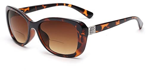 JM Frauen Bifokale Lese Sonnenbrille, Vintage Leser Gläser UV Schutz Schildkröte im Freien +3.0