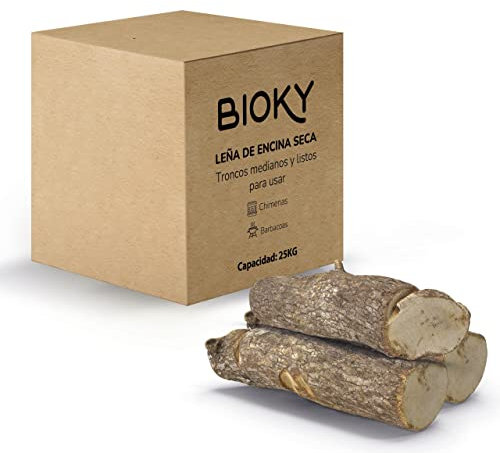 Leña de Encina 25kg - para Chimenea, Estufas, Barbacoas, Hornos - Troncos de Madera para Chimeneas - Leña para Interior y Exterior - Madera Seca, Fuegos de Larga Duración | 100% Encina (25 kg)