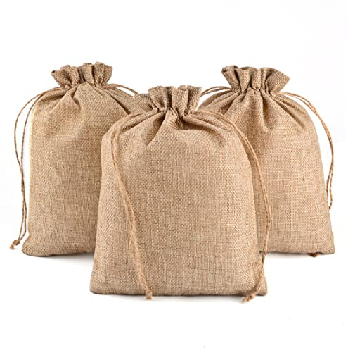 CLTPY Lot de 25 Sachets en Toile de Jute en Coton - 17 x 23 cm - avec Cordon de Serrage - pour Bricolage, Mariage, Noël, Cadeau, Bijoux