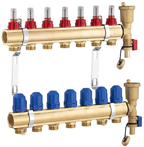 Collecteur plancher chauffant en laiton 7 départs/retours avec débitmètres NOYON & THIEBAULT